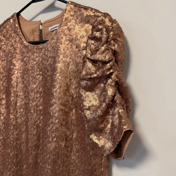 Women's Abercrombie & Fitch M Gold Bronze Sequin Puff Sleeve Blouse New NWOT - Picture 14 of 16